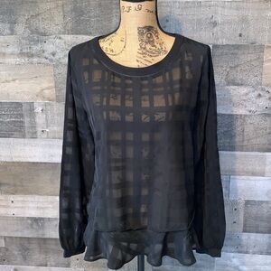 Ann Taylor Loft Sheer Black Top with bottom  ruffles Size M